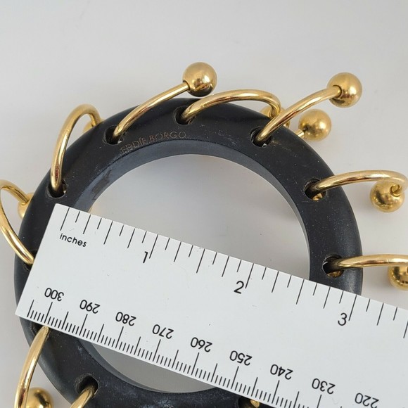 Eddie Borgo Bangle Black and Gold Tone Ball 3/4 Rings Bracelet - Picture 5 of 6